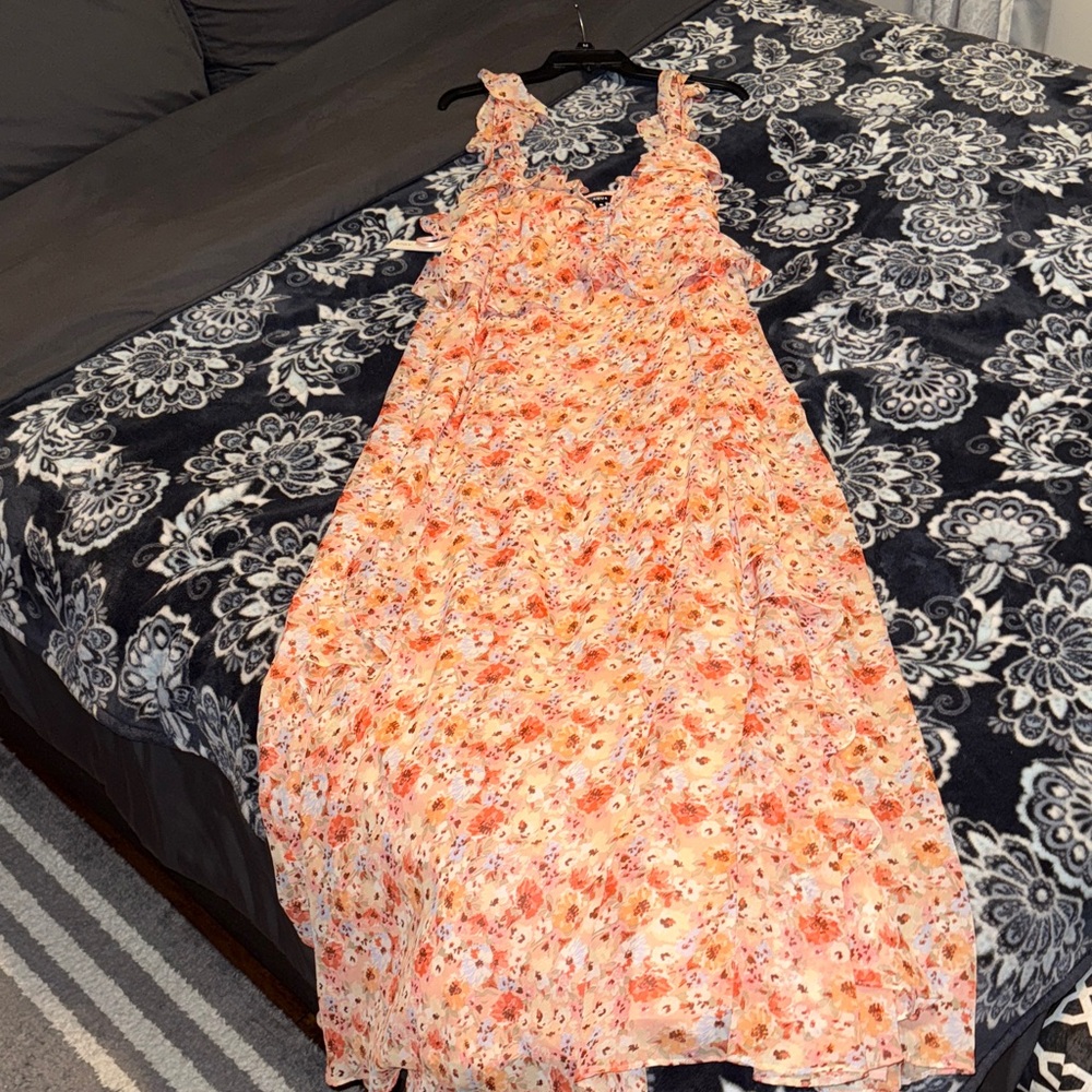 Aqua Floral Ruffle Maxi Dress